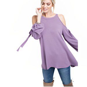 NEW 143 Story Lavender Cold Shoulder Puffed Sleeve Top